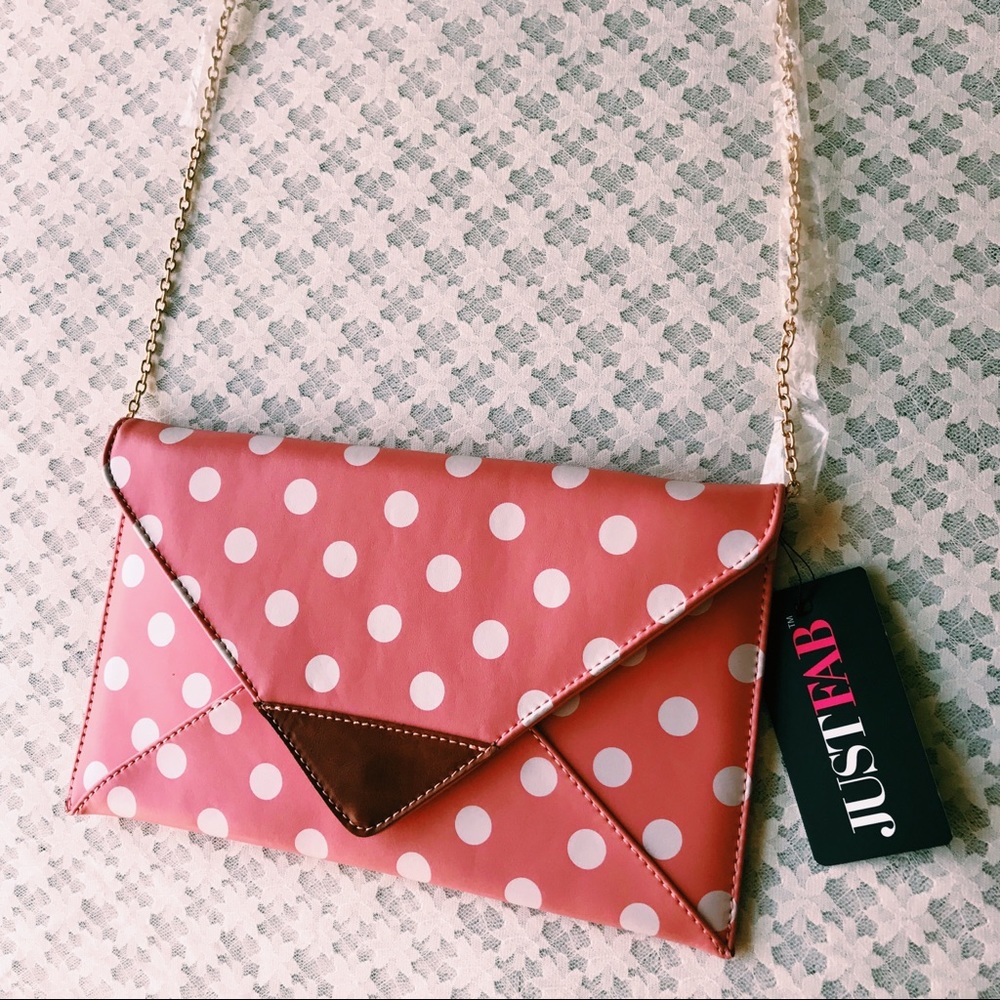 NEW Pink Polka Dot Envelope Clutch Bag JustFab